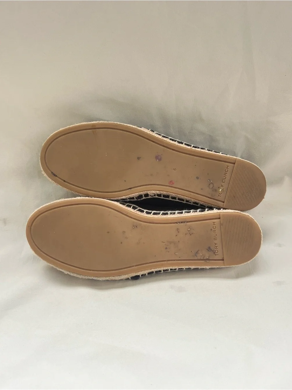 Tory Burch 5.5 6 Black Canvas Leather Logo Cap Toe Espadrille Flats Luxe Travel